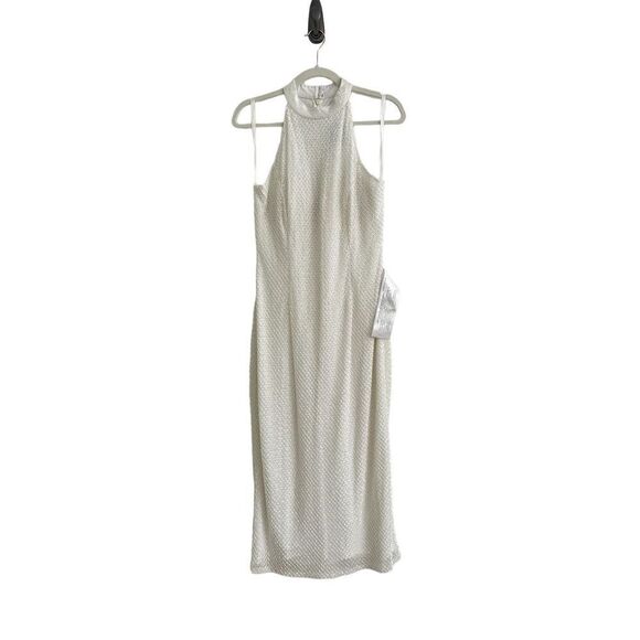 Mac Duggal Hand Embellished Halter Neck Midi Sheath Dress White Women's Size 8 - Picture 4 of 10